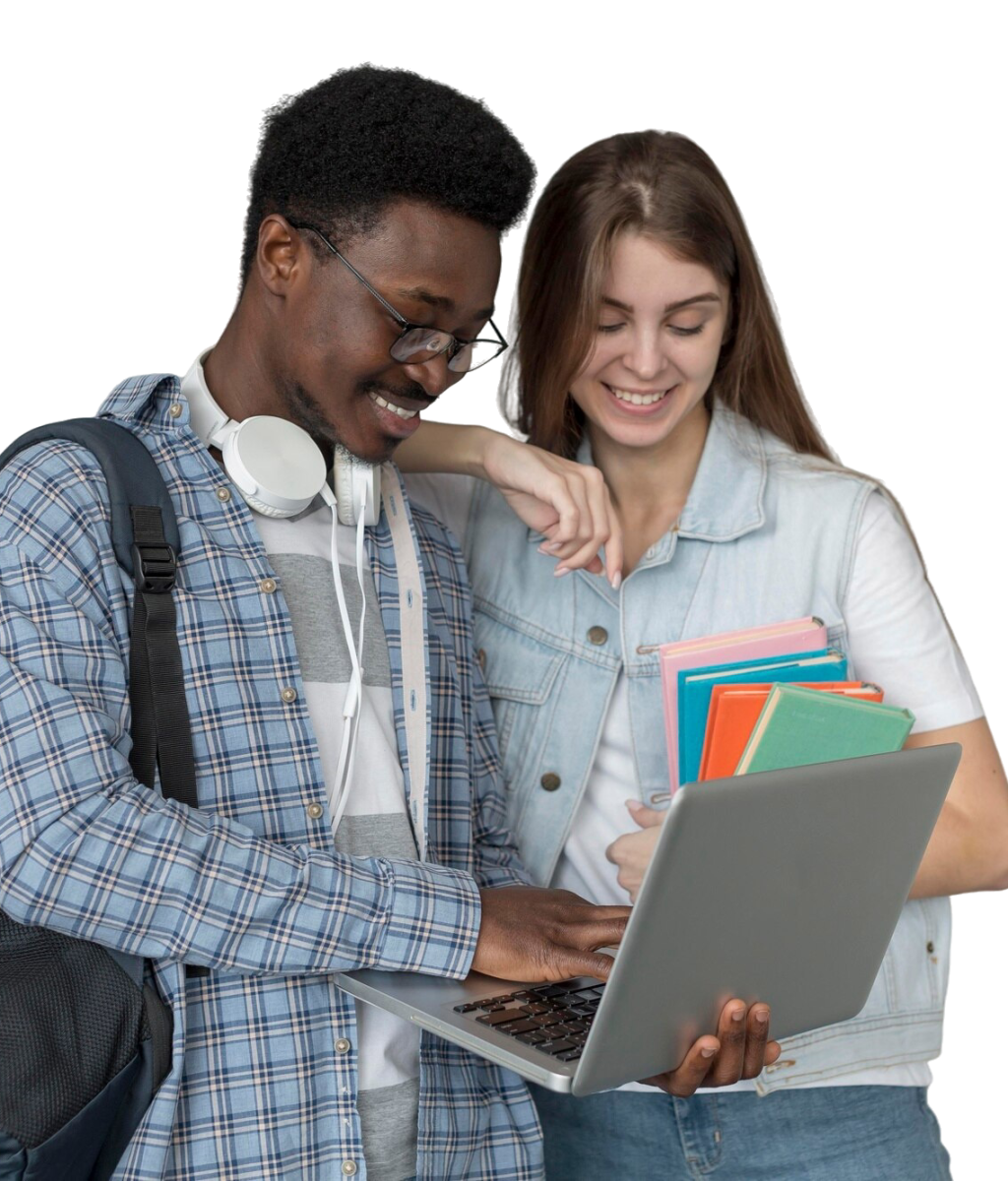 students with laptop medium shot